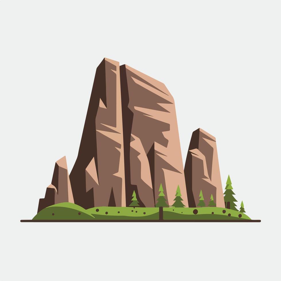 A flat illustration of a mountain with trees and rocks vector