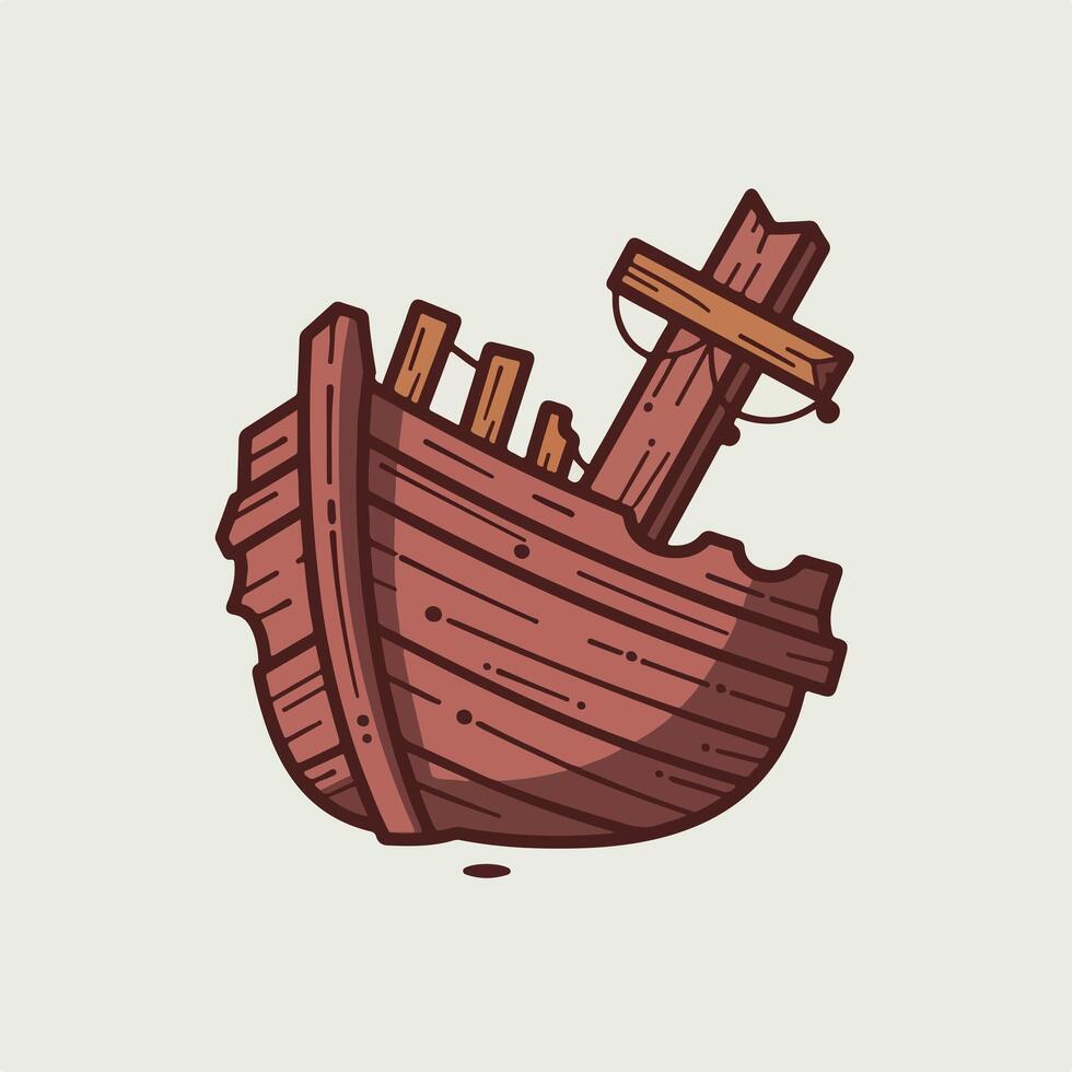 A wooden boat with a cross on it vector