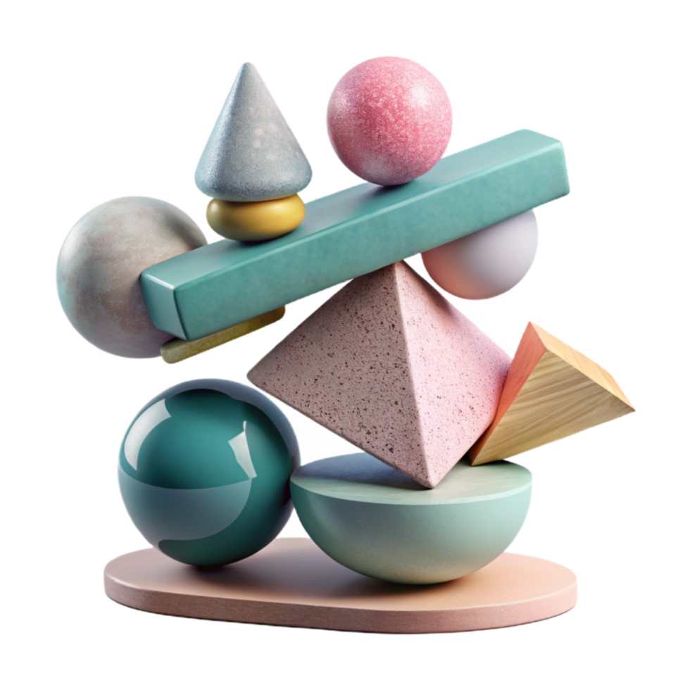 wonderful contemporary Abstract Geometric Shapes Representing Balance with Pastel Tones Transparent Background 4K png