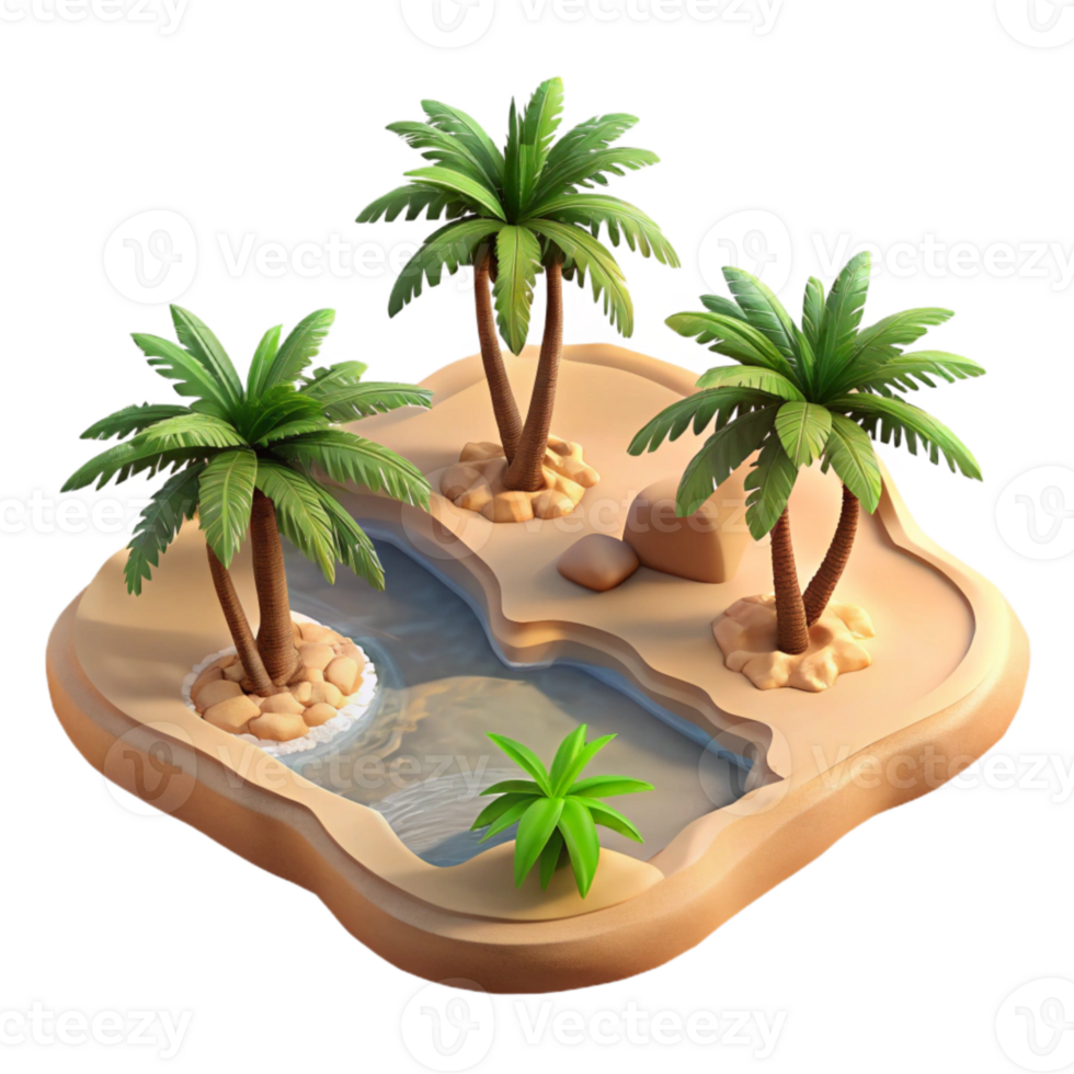 vibrant artistic Aerial Perspective of Desert Oasis with Palm Trees Transparent Background original png