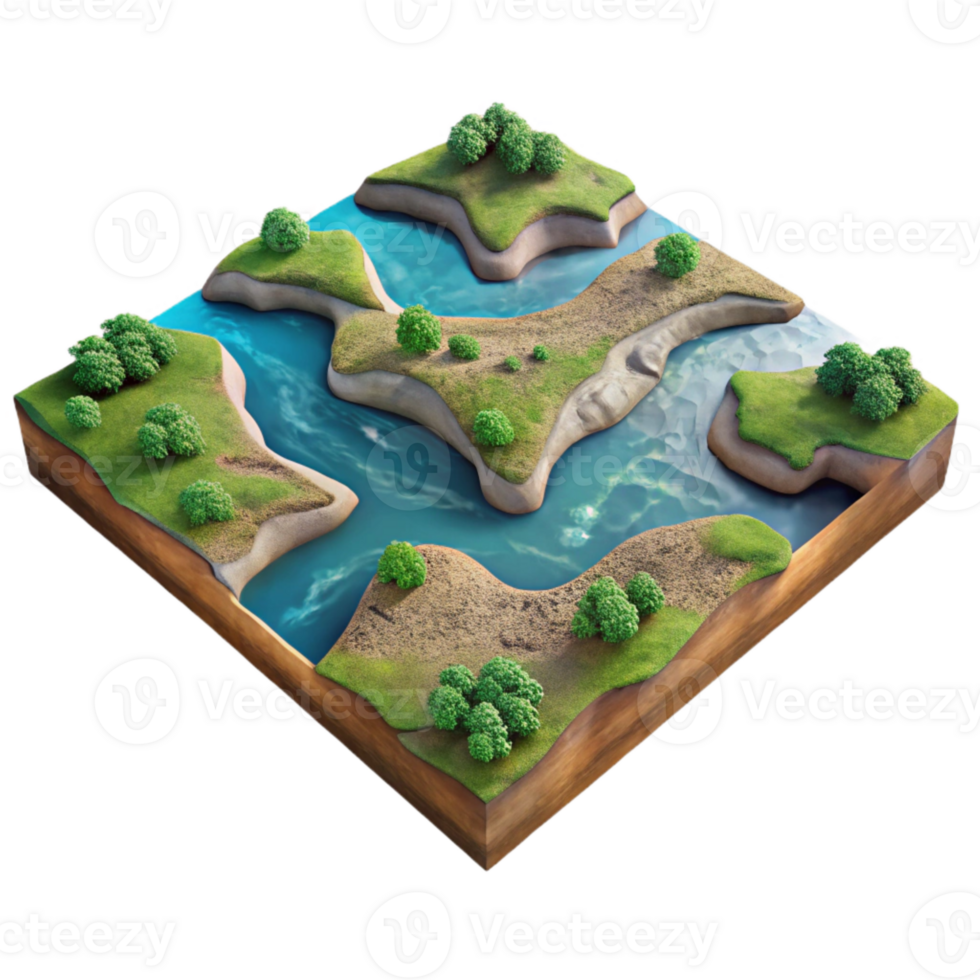 beautiful creative Aerial Perspective of River Delta with Wetlands Transparent Background high resolution png