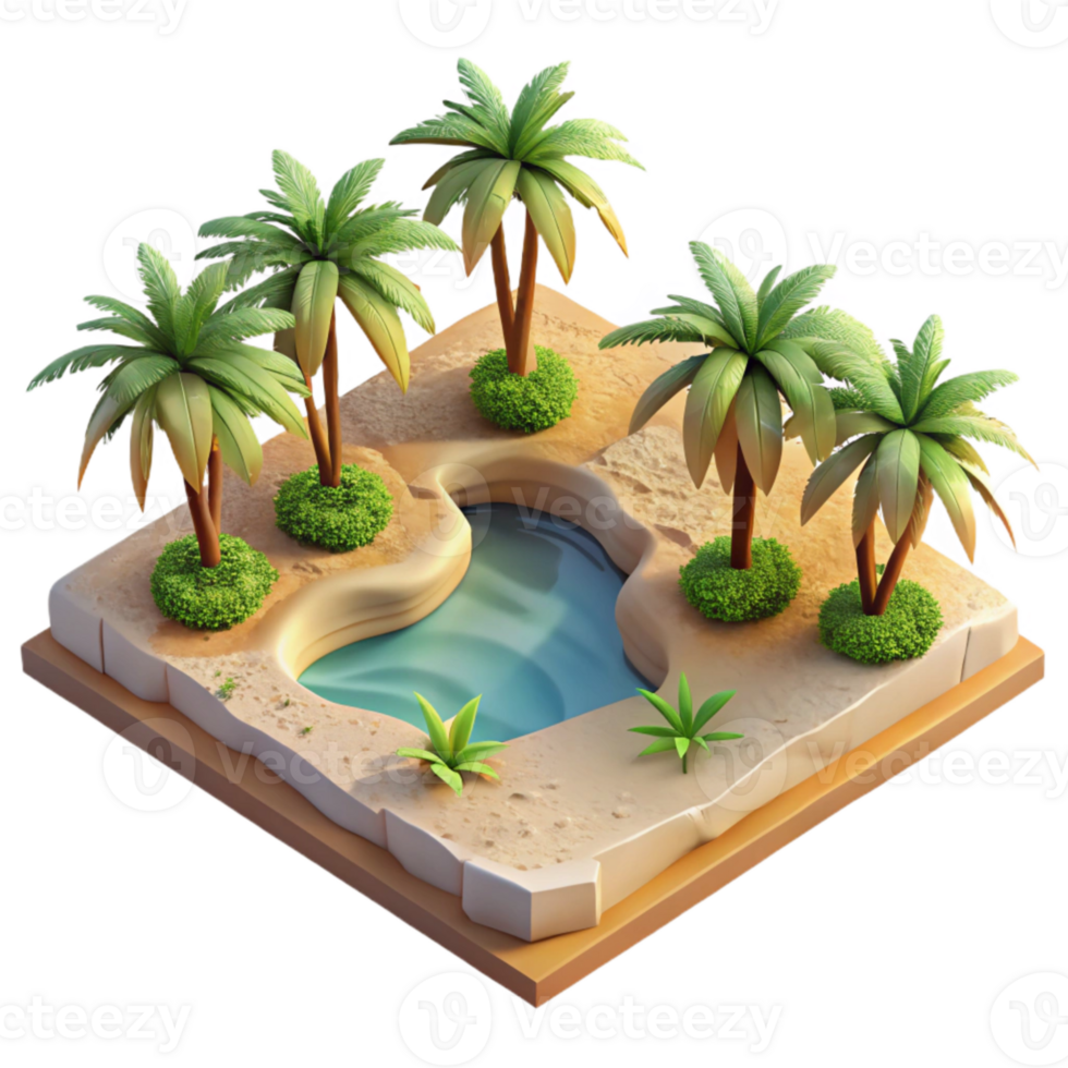 vibrant modern Aerial Perspective of Desert Oasis with Palm Trees Transparent Background authentic png