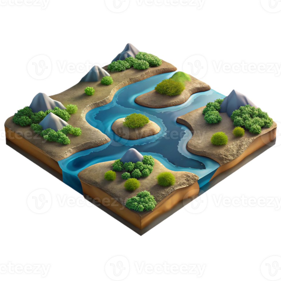 vibrant creative Aerial Perspective of River Delta with Wetlands Transparent Background professional png