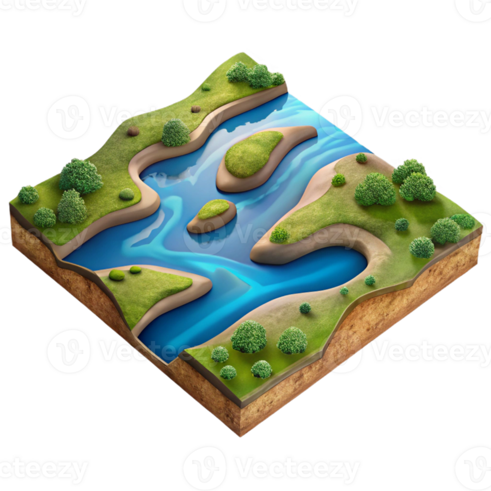 magnificent vintage Aerial Perspective of River Delta with Wetlands Transparent Background high quality png