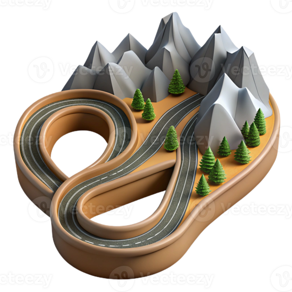 dramatic minimalist Aerial Perspective of Winding Road Through Mountains Isolated detailed png