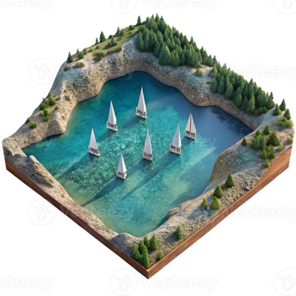impressive rustic Aerial Photograph of Lake with Sailboats Transparent Background high resolution png