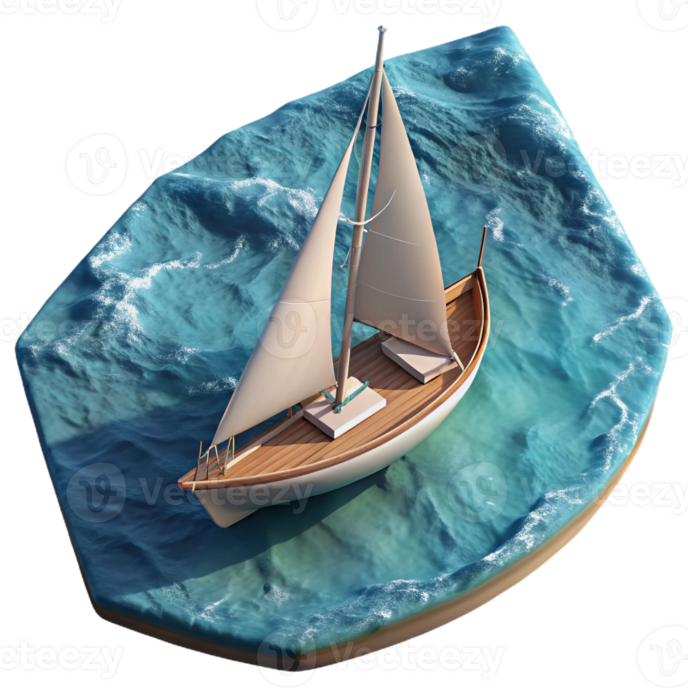 vibrant abstract Aerial Shot of Single Sailboat on Ocean Transparent Background premium png