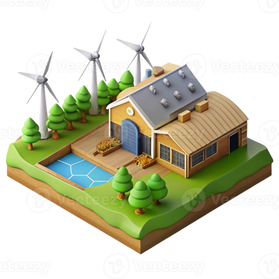 magnificent rustic Aerial View of Farm with Wind Turbines Isolated professional png