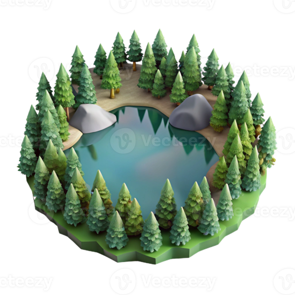 vibrant vintage Aerial View of Lake Surrounded by Trees Transparent Background high resolution png