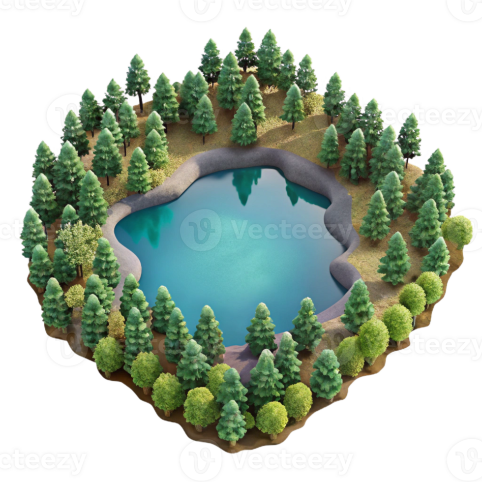 dramatic abstract Aerial View of Lake Surrounded by Trees Transparent Background professional png