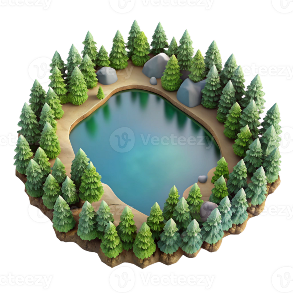 impressive abstract Aerial View of Lake Surrounded by Trees Transparent Background detailed png