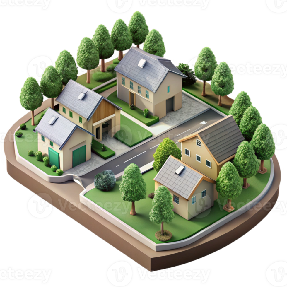 elegant abstract Aerial View of Suburban Neighborhood with Gardens Isolated high quality png