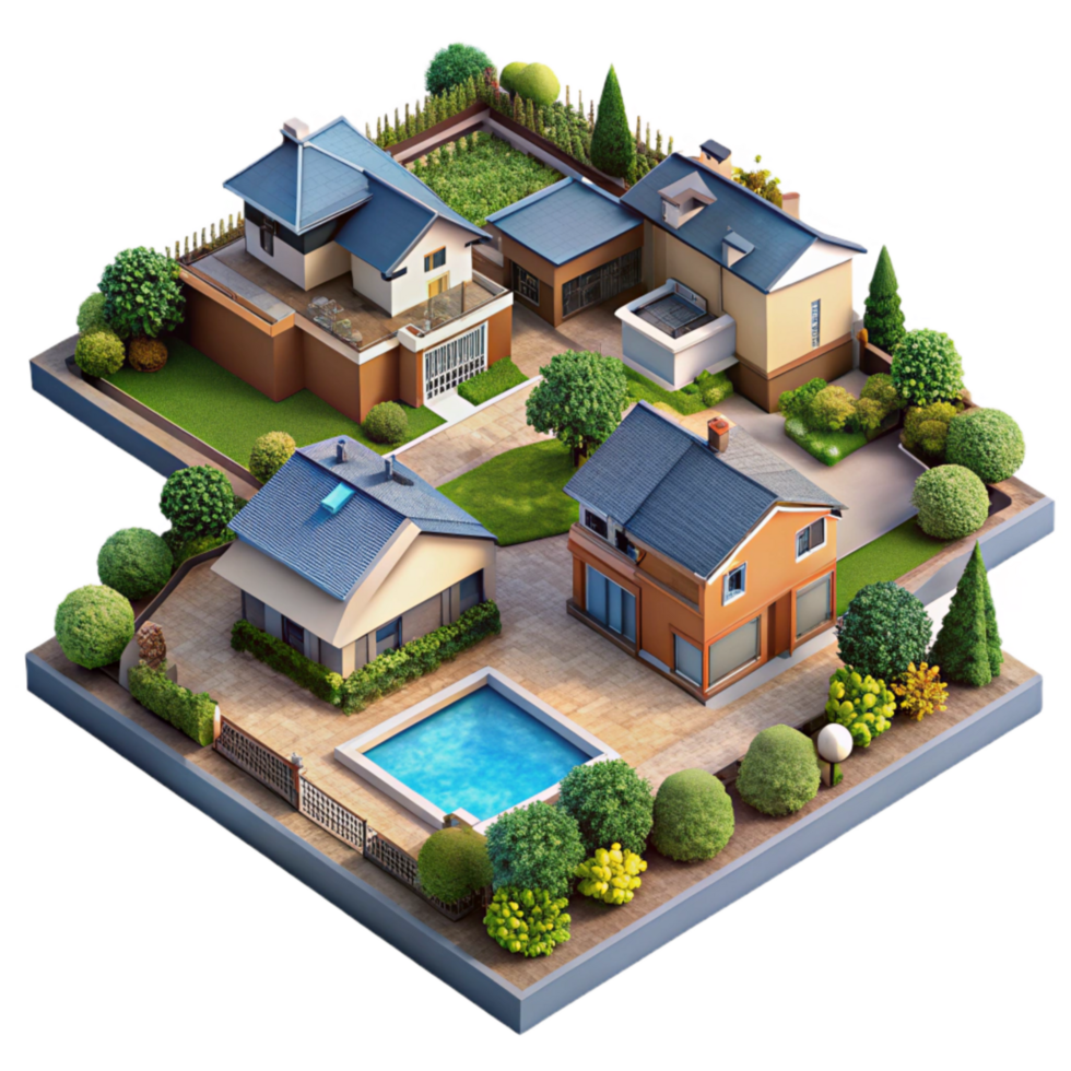 impressive contemporary Aerial View of Suburban Neighborhood with Gardens Isolated original png
