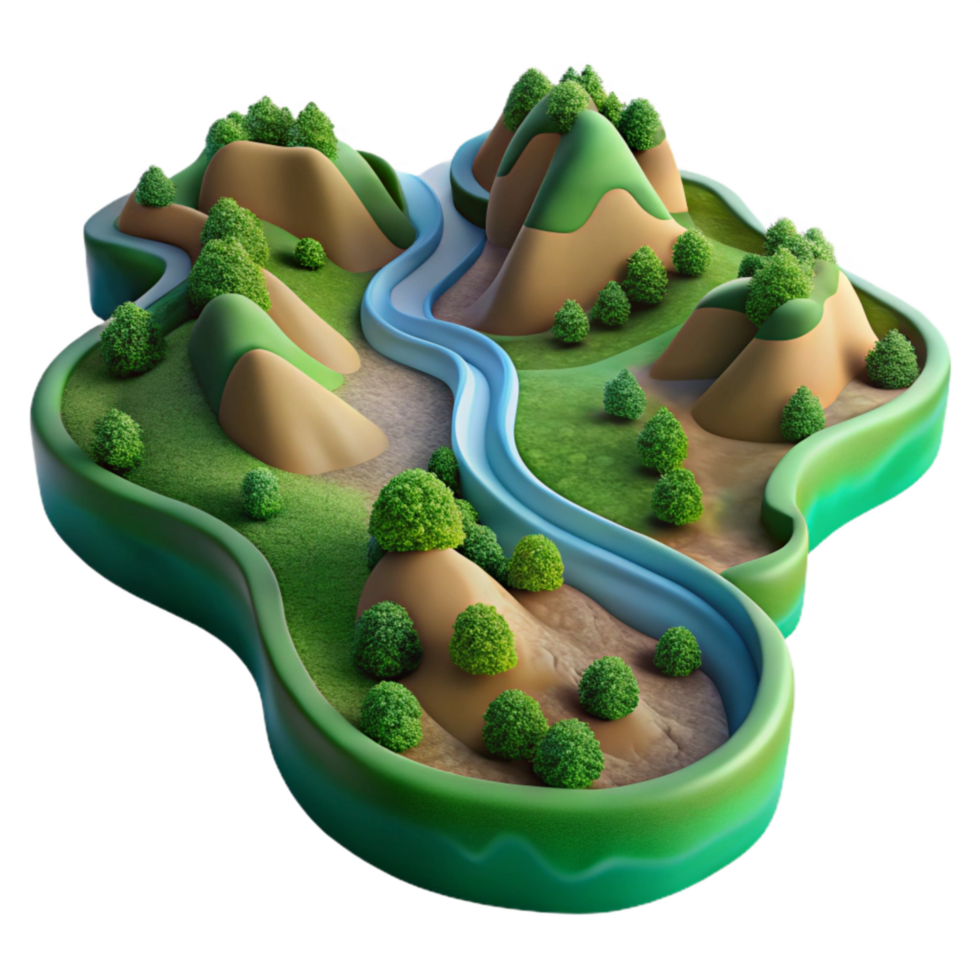 vibrant contemporary Aerial View of Winding River Through Green Valley Cutout professional png