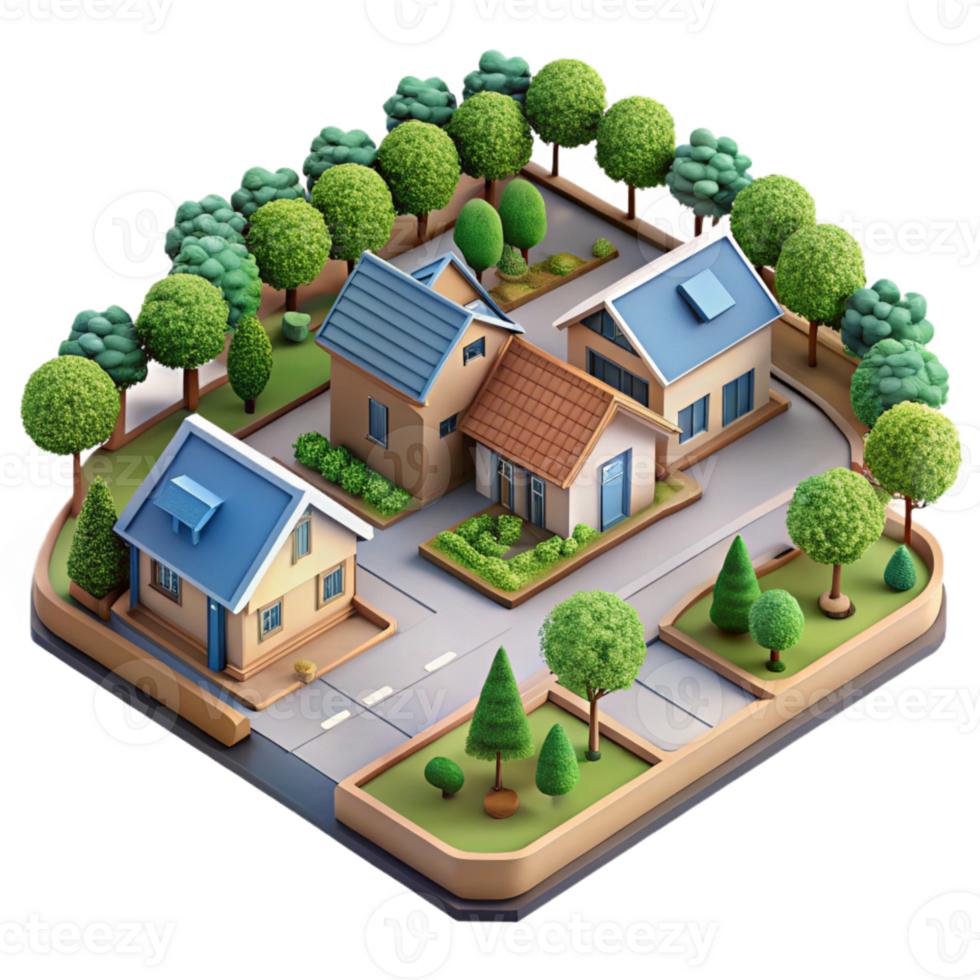 vibrant abstract Aerial View of Suburban Neighborhood with Gardens Isolated authentic png