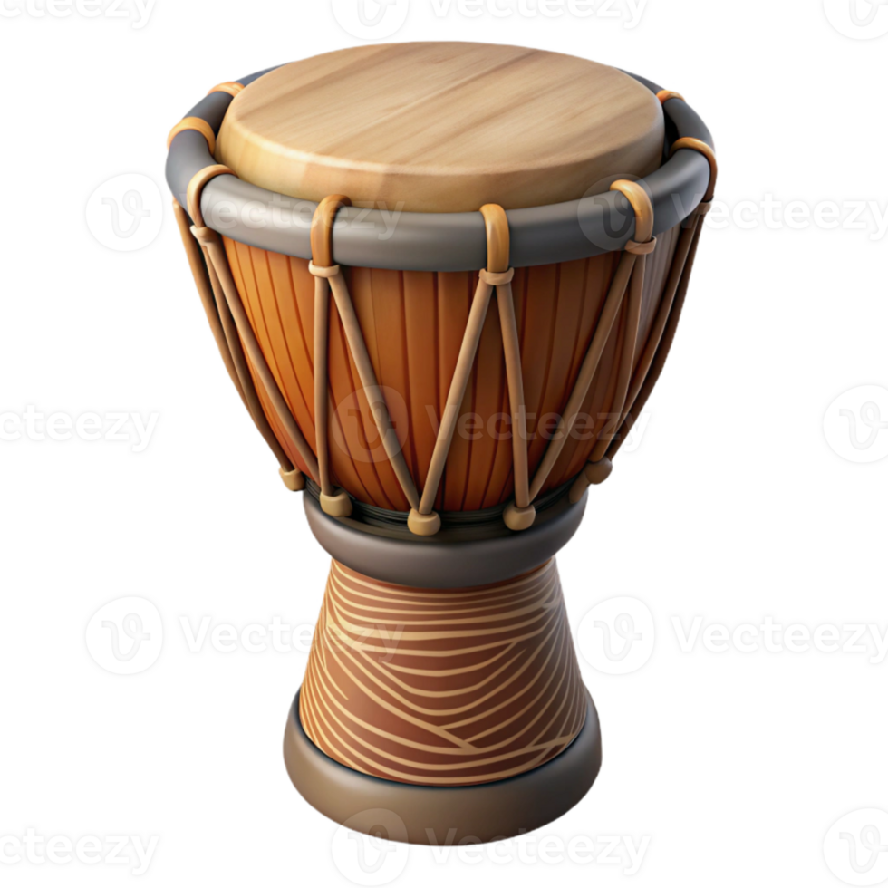 vibrant rustic African Drum Djembe Carved Wood Isolated professional png