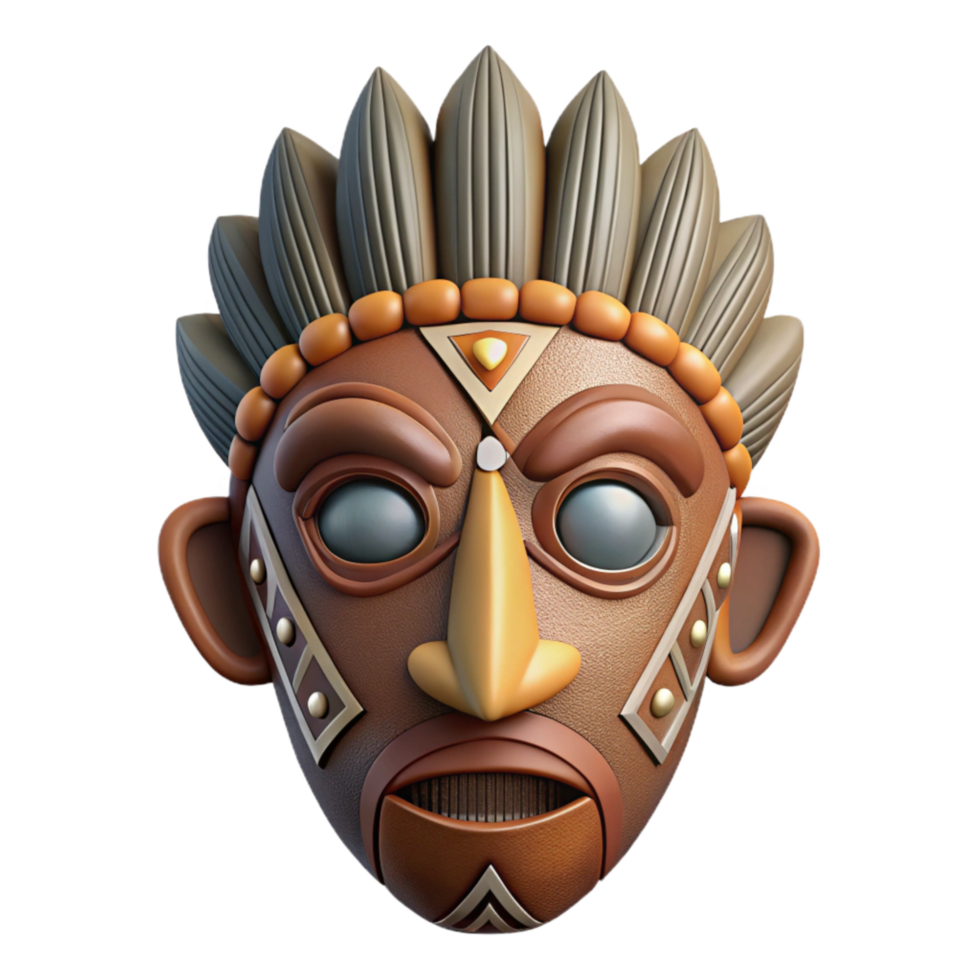 serene artistic African Mask Tribal Design Wooden Texture Isolated Element premium png