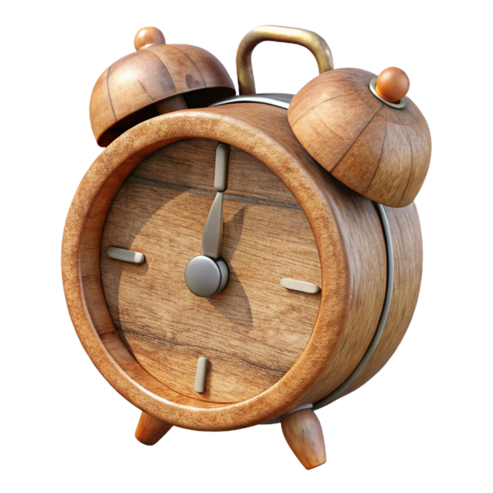 extraordinary classic Alarm Clock Wooden Rustic Cutout with Shadow premium png