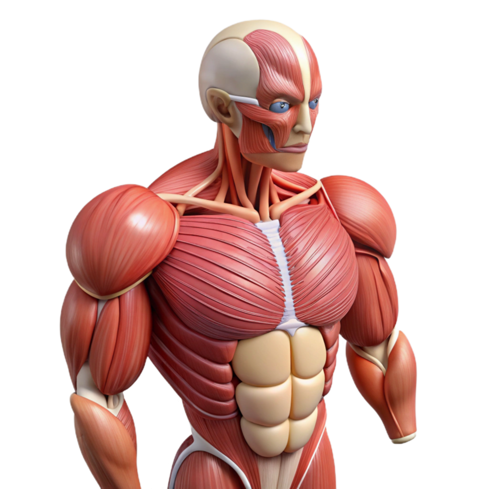 beautiful vintage Anatomical Chart Muscles Labeled Isolated Transparent Background high quality png