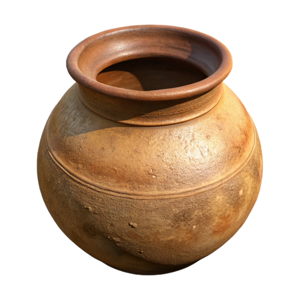 dramatic artistic Ancient Clay Pot Isolated with Detailed Texture original png
