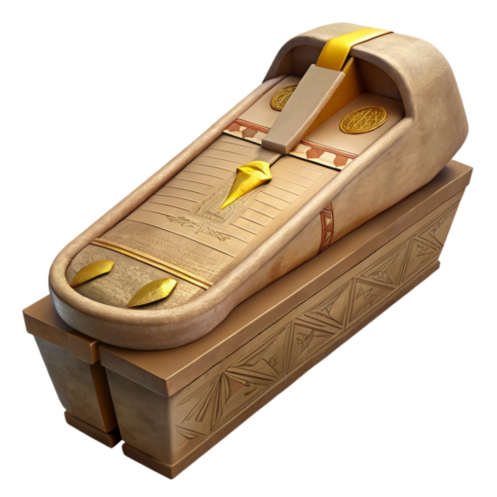 dramatic modern Ancient Egyptian Sarcophagus with Hieroglyphs Cutout detailed png
