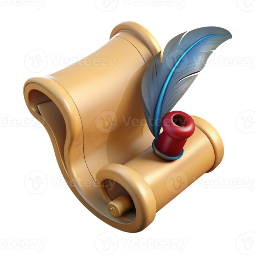 stunning rustic Ancient Scroll with Quill Cutout Top View premium png