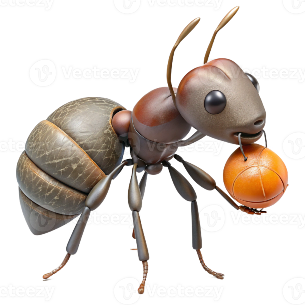 elegant rustic Ant Carrying Food Close Up View Isolated 4K png