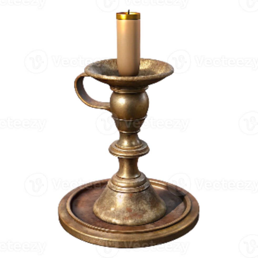 extraordinary rustic Antique Candlestick with Brass Holder Isolated detailed png