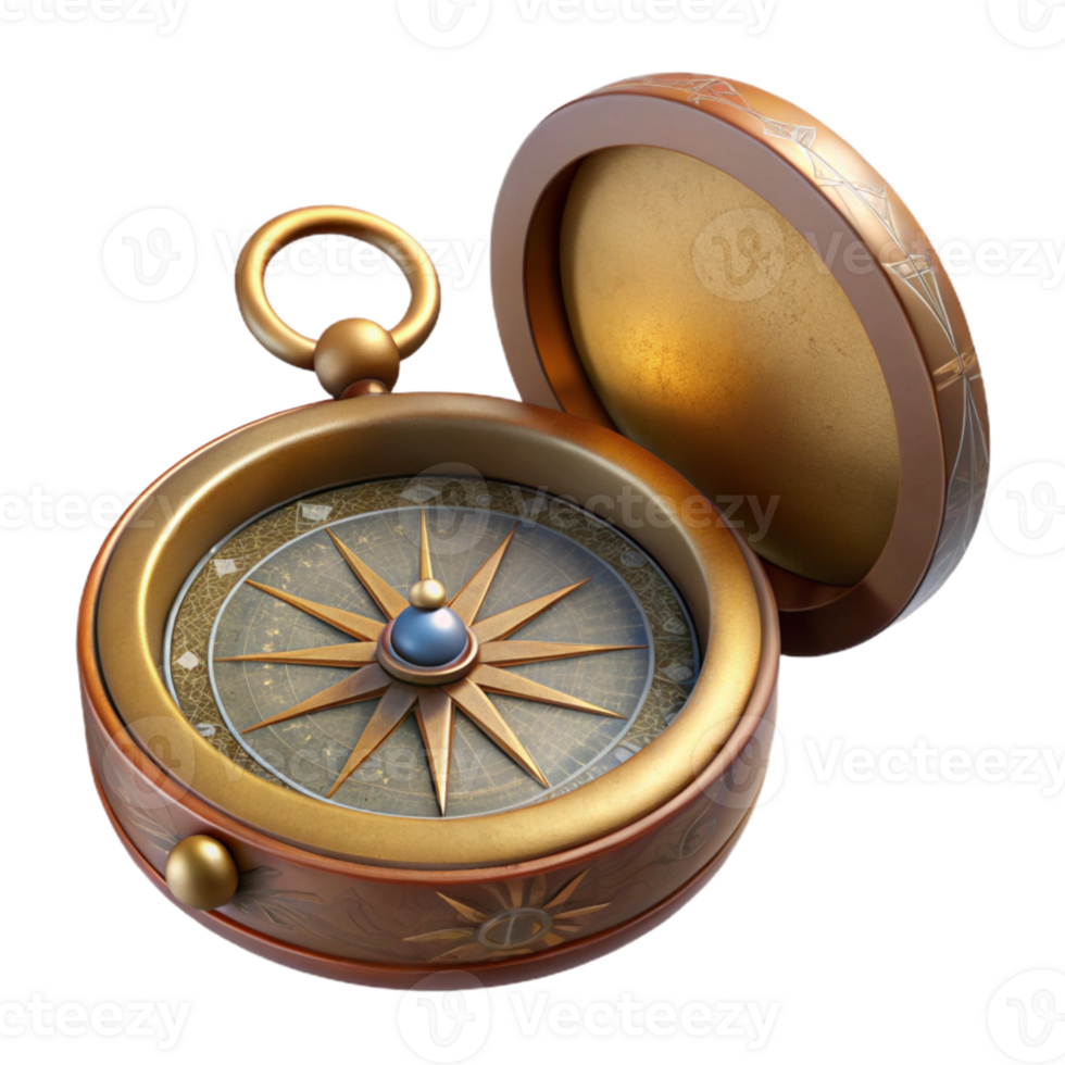 wonderful modern Antique Compass with Decorative Lid Isolated Element genuine png
