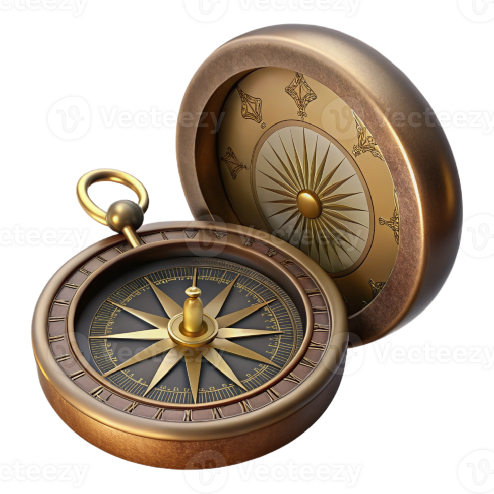 serene classic Antique Compass with Decorative Lid Isolated Element detailed png