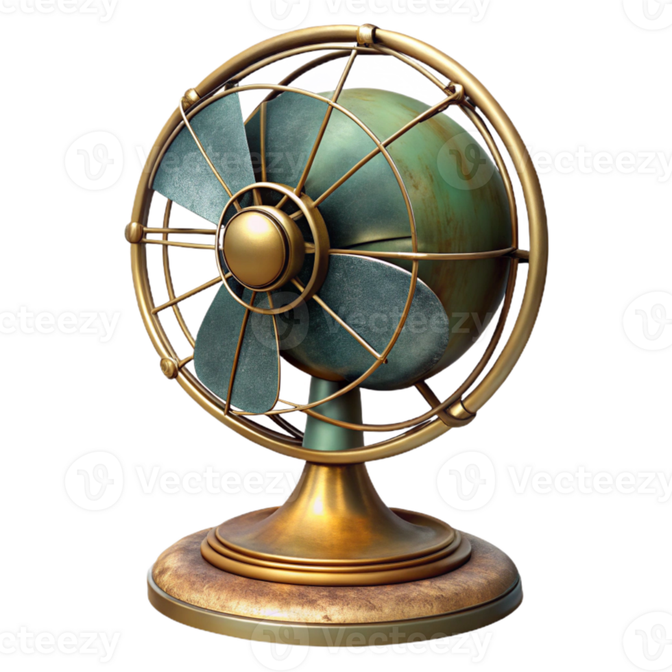 dramatic artistic Antique Desk Fan Brass Finish Isolated Element authentic png