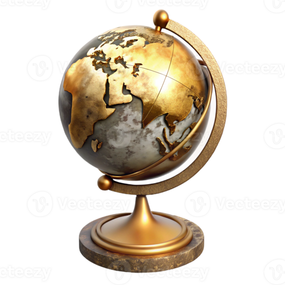 dramatic artistic Antique Globe with Golden Stand Isolated authentic png