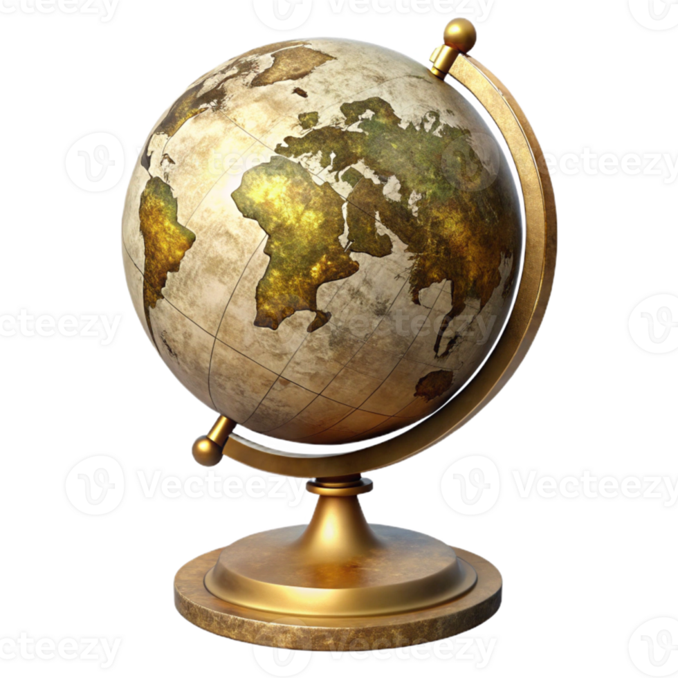 beautiful abstract Antique Globe with Golden Stand Isolated 4K png