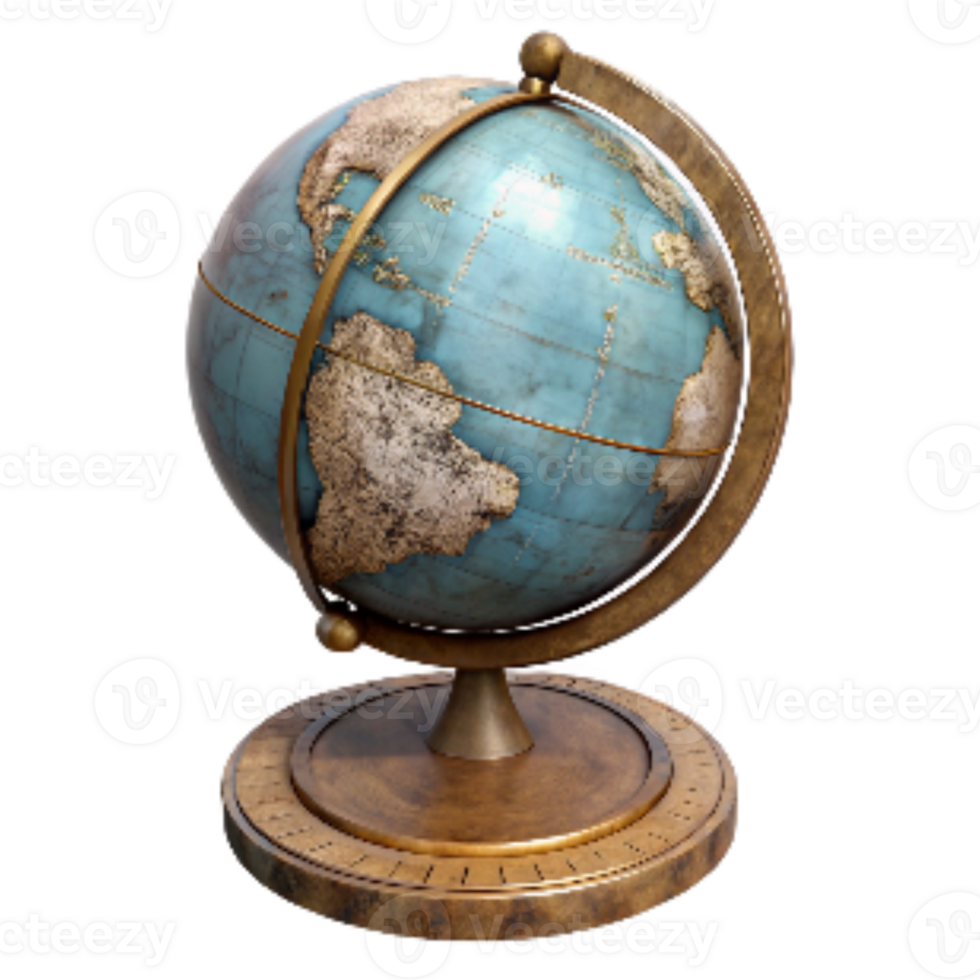 serene creative Antique Globe with Wooden Stand Isolated Element premium png
