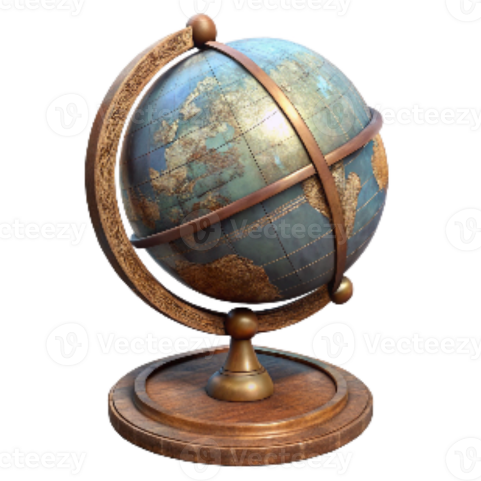 beautiful classic Antique Globe with Wooden Stand Isolated Element detailed png