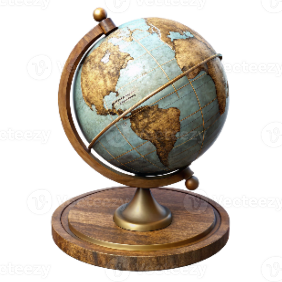 wonderful vintage Antique Globe with Wooden Stand Isolated Element 4K png