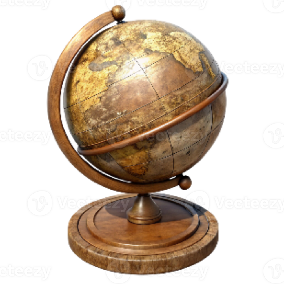 extraordinary contemporary Antique Globe with Wooden Stand Isolated Element 4K png