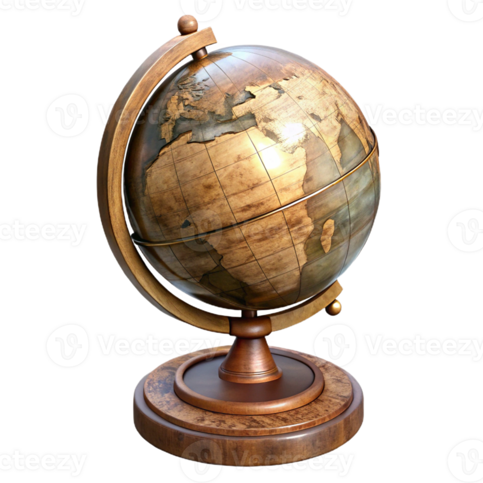 stunning creative Antique Globe with Wooden Stand Isolated Element original png