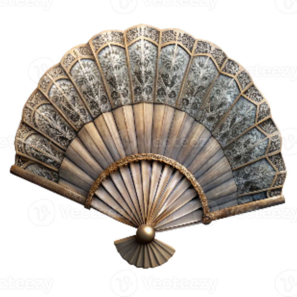 dramatic traditional Antique Hand Fan with Lace Detail Isolated Cutout high resolution png