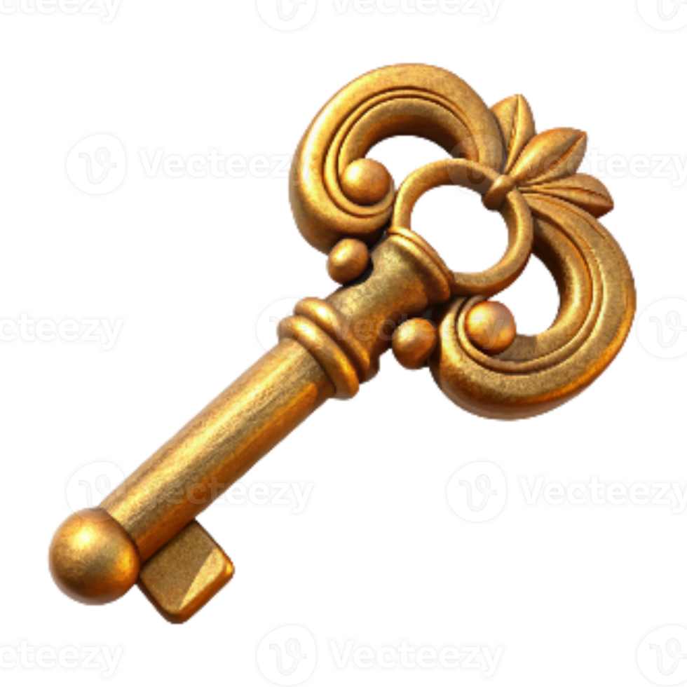 dramatic creative Antique Key with Ornate Design Isolated authentic png