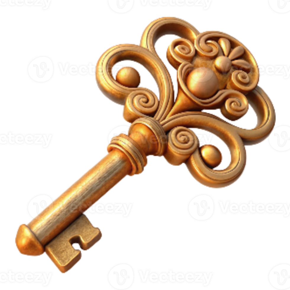 serene modern Antique Key with Ornate Design Isolated high quality png