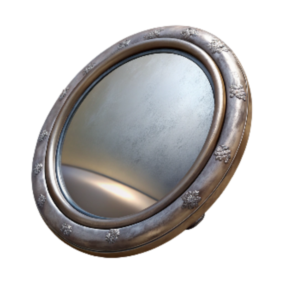 dramatic vintage Antique Pocket Mirror with Silver Frame Isolated high quality png