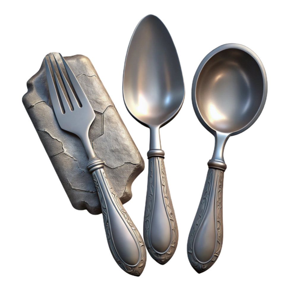 serene rustic Antique Silverware Fork Spoon and Knife Cutout Image 4K png