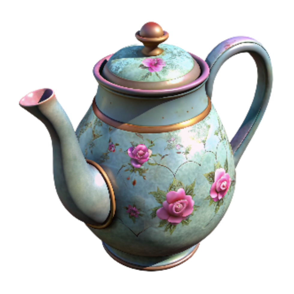 elegant artistic Antique Teapot with Floral Design Transparent Background genuine png