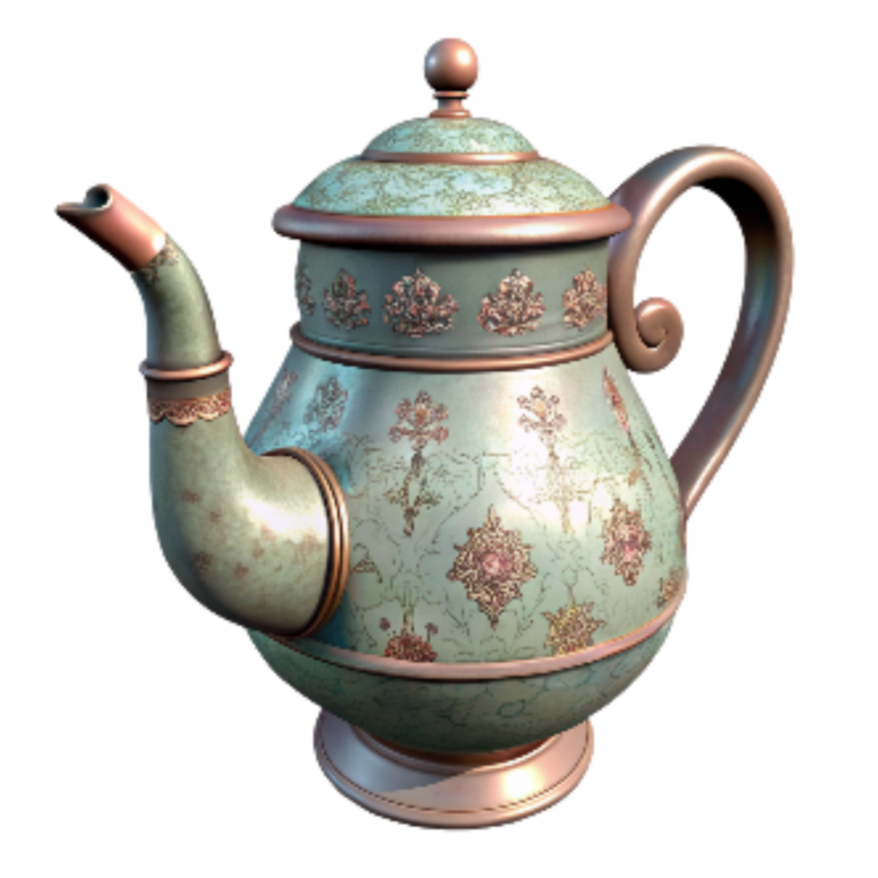 impressive artistic Antique Teapot with Floral Design Transparent Background premium png