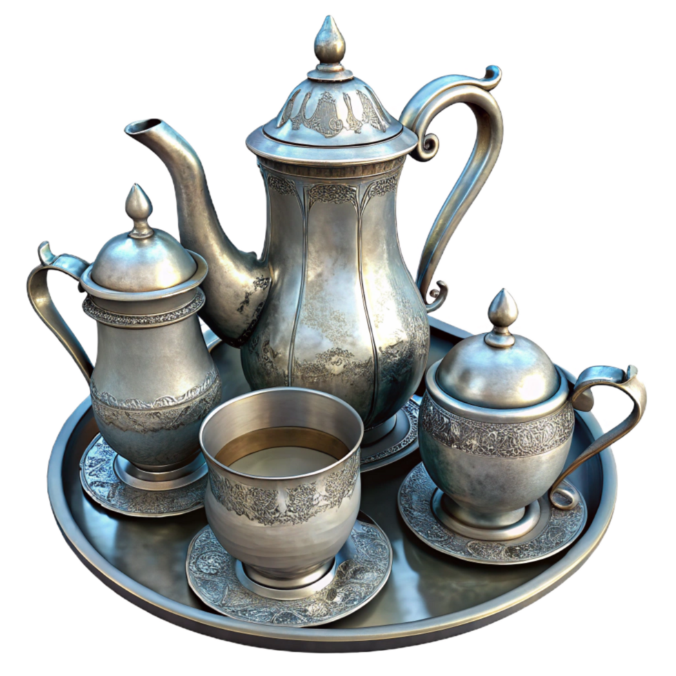 vibrant artistic Antique Tea Set Porcelain and Silver Transparent Background high quality png