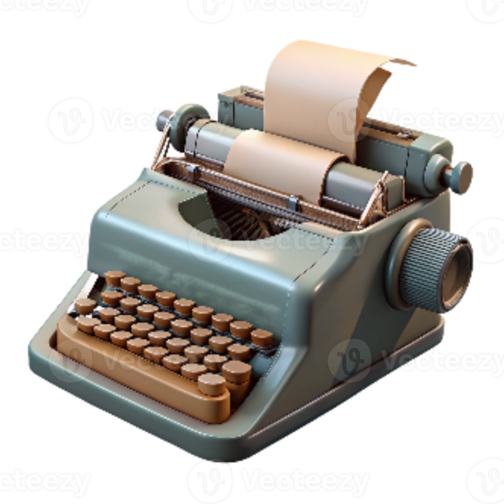 stunning classic Antique Typewriter with Paper Insert Isolated on a Transparent Background 4K png