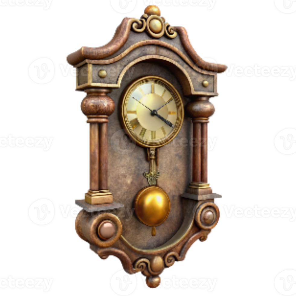 dramatic rustic Antique Wall Clock with Pendulum Transparent Background high quality png