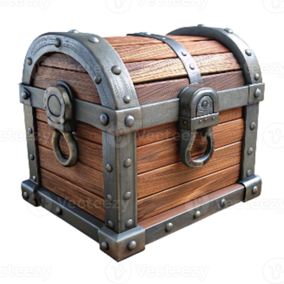 serene rustic Antique Wooden Chest with Metal Handles Transparent Background premium png
