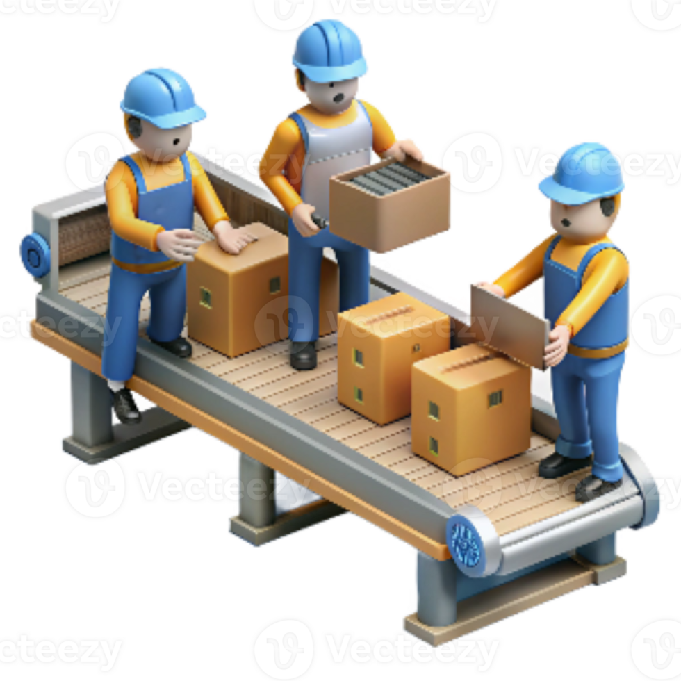 dramatic traditional Assembly Line Workers Busy Scene Isolated exclusive png